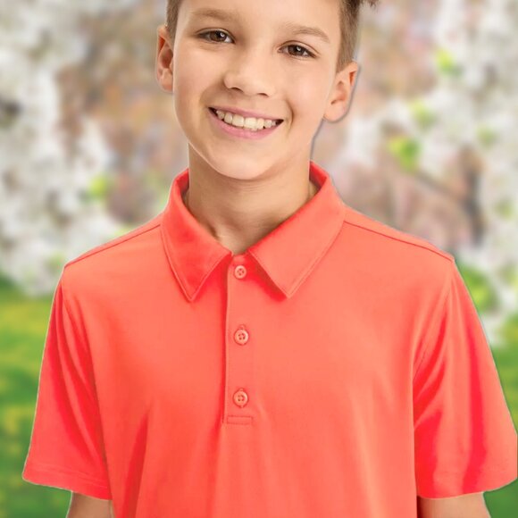NWT Neon Coral Orange Golf Collar Polo Shirt - Boys Sizes XS (4/5), L (12/14) - Picture 4 of 4